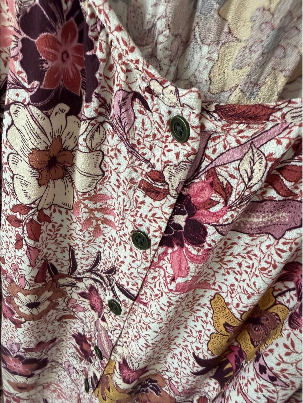 Knox Rose 3/4 Balloon Sleeve Scoop Neck Button Up Boho Floral Blouse Size M - Picture 6 of 8